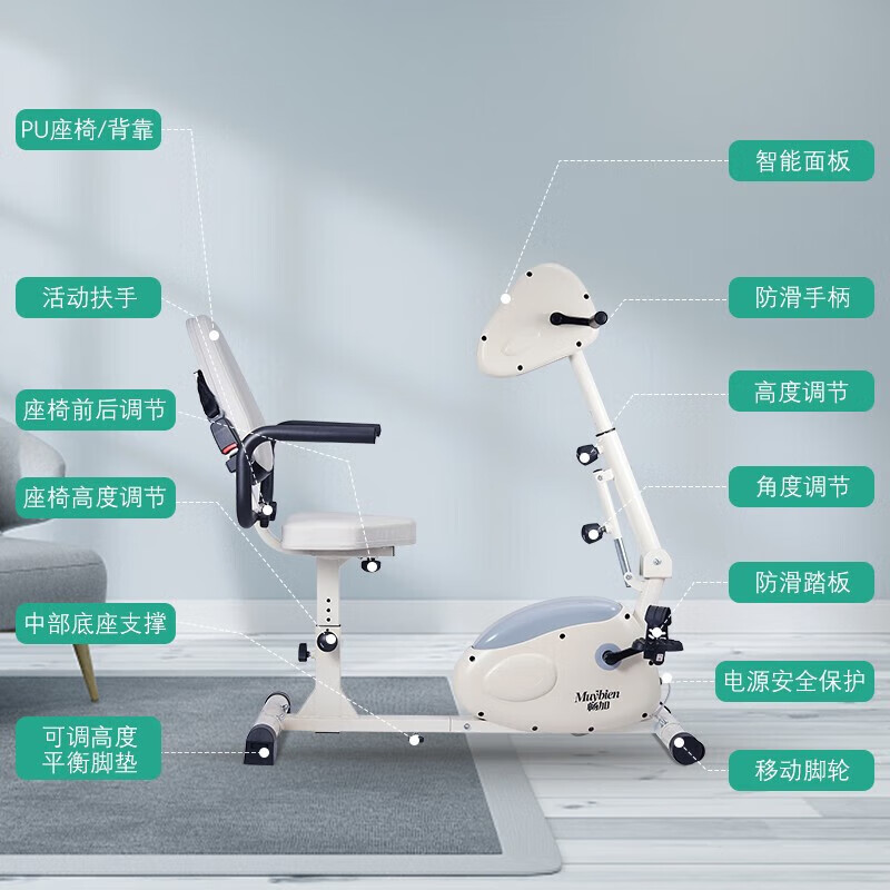 Wing-moving limb linkage rehabilitation training bicycle exercise rehabilitation machine bicycle cerebral infarction hemiplegia equipment upper and lower limbs active and passive white chair height adjustable + gloves protective gear safety belt