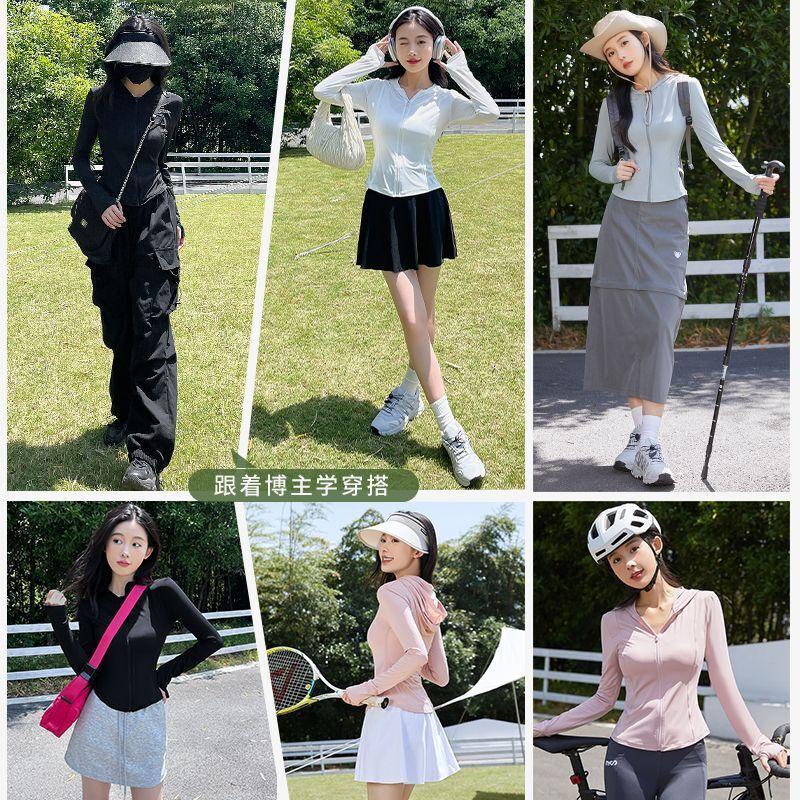 Birthday Gift Ice Skin Sun Protection Clothing Women's Long Sleeve Spring and Summer Sun Protection Clothing Slim Waist Jacket Black S