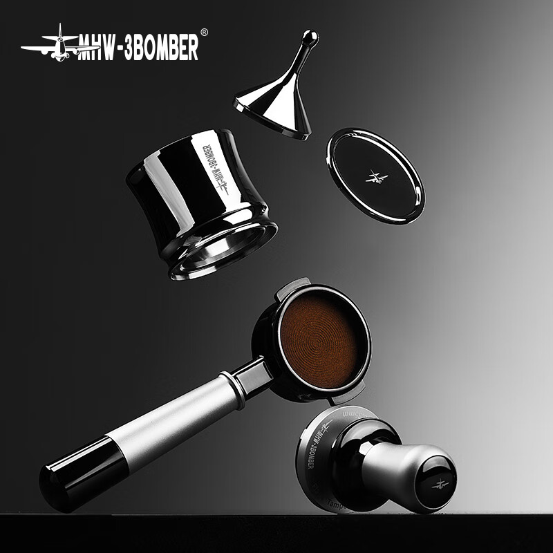 MHW-3BOMBER bomber streamer powder hammer espresso coffee powder press 30 pounds constant force powder hammer three-spring horizontal constant design streamer-constant force powder hammer-black silver-58mm universal