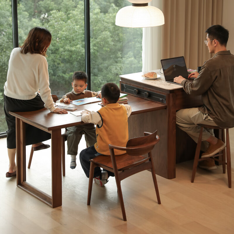 Lianggong North American black walnut island solid wood slate sideboard display cabinet bar kitchen living room retractable island table 1.6 meters black walnut island dining table