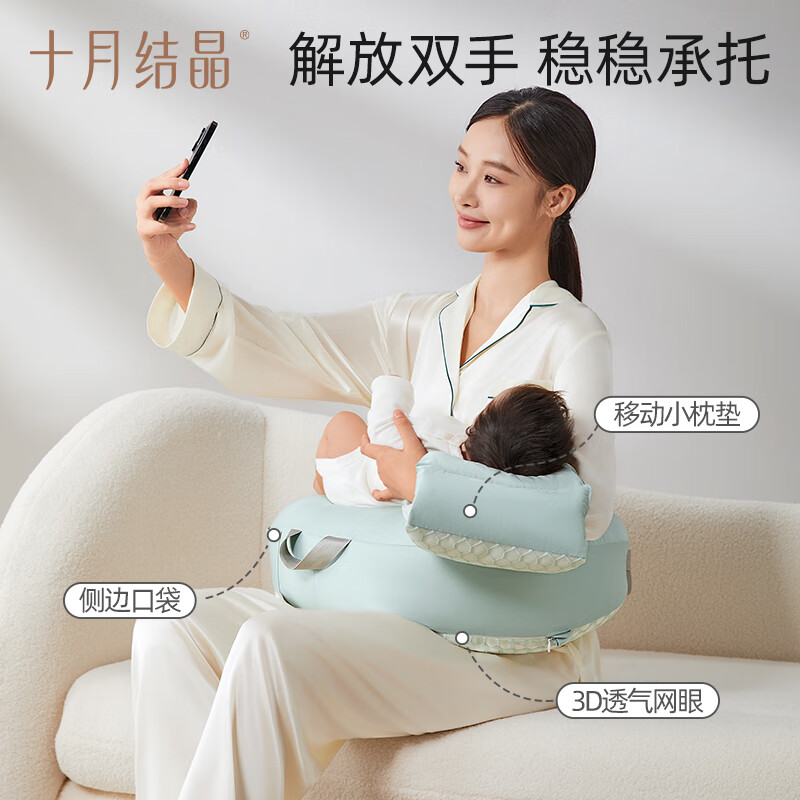 October crystal baby slope pillow, cotton surface, anti-vomiting and choking, lying down, sleeping, breastfeeding practice, raising head, machine washable, 0-1 years old, Shanlan Green