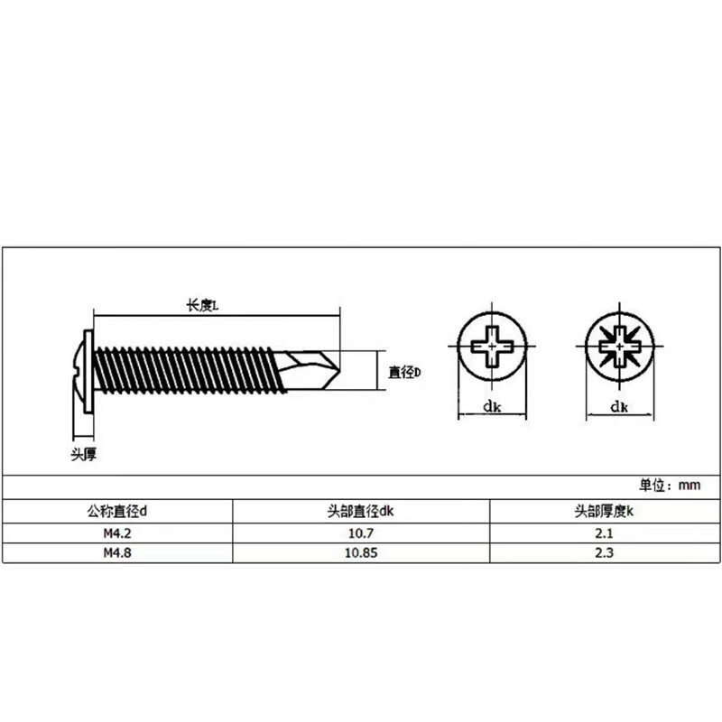Platinum stainless steel self-tapping screws cross recessed round head self-drilling self-tapping screws dovetail screws drill tail screws M4.2*32 (200 pieces)