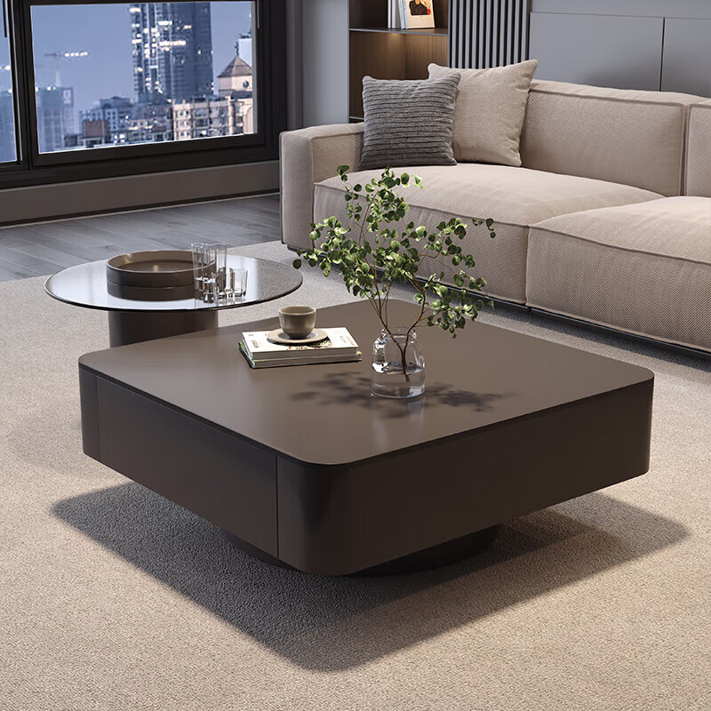 Hua Beisen high-end slate coffee table living room large and small household table light luxury gray glass square combination modern simple coffee table high-end black + gray glass 80+60 fully assembled door-to-door delivery