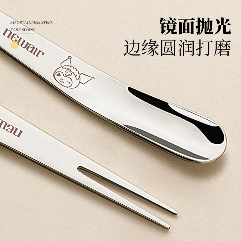 Newair Food Grade 316L Stainless Steel Fruit Fork Small Fork Cute High Value Children's Safety Dessert Cake High-Quality Good Night Panda + Good Morning Rabbit 2 Pack