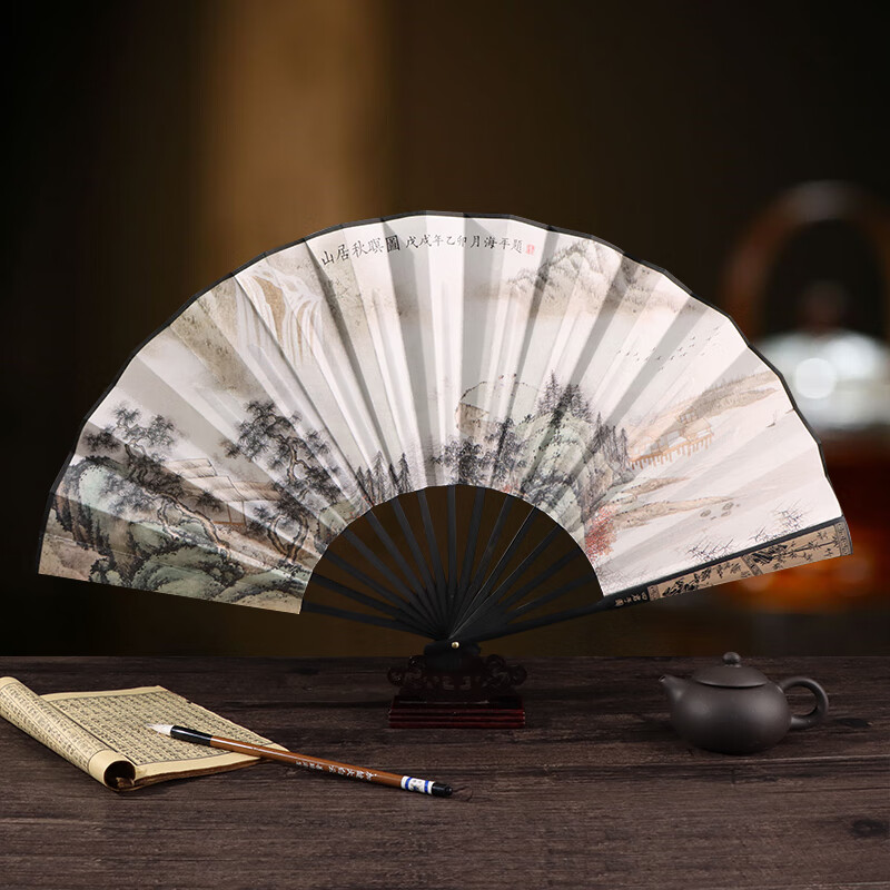 TaTanice fan folding fan high quality head green bamboo Chinese style classical handmade fan men's fan bamboo fan business gift silk fan