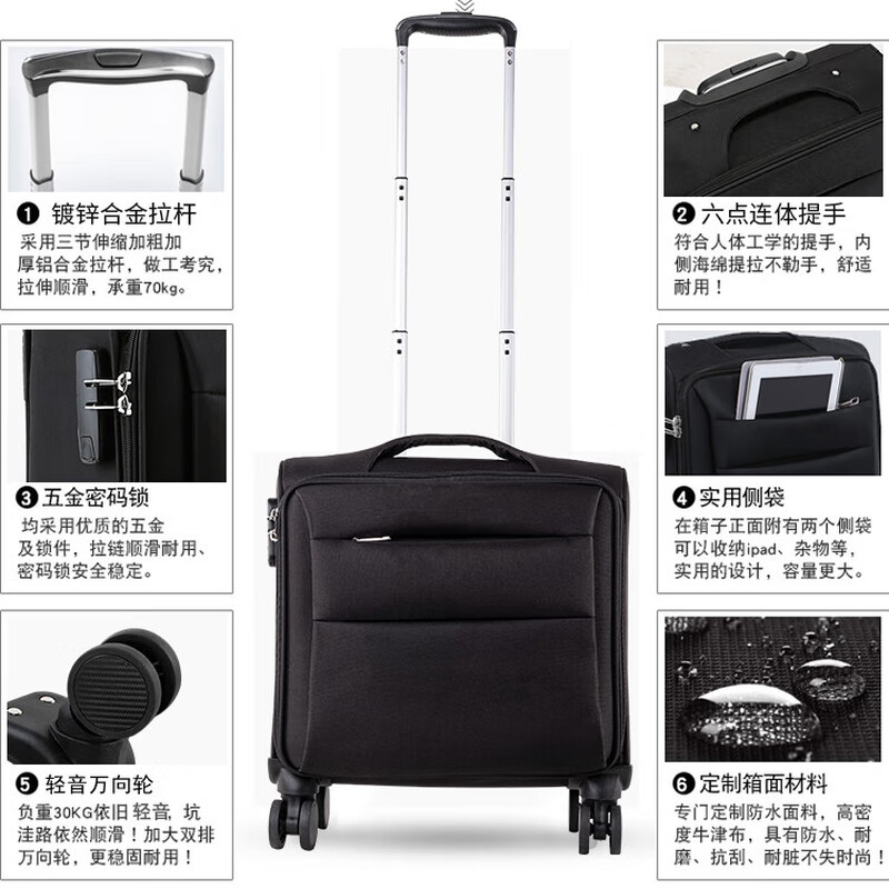 Kuangluo suitcase Spring Airlines small lightweight boarding case Oxford cloth explosion-proof zipper box men's business travel cloth box black upgraded customs lock + explosion-proof zipper 20 inches aviation boarding case