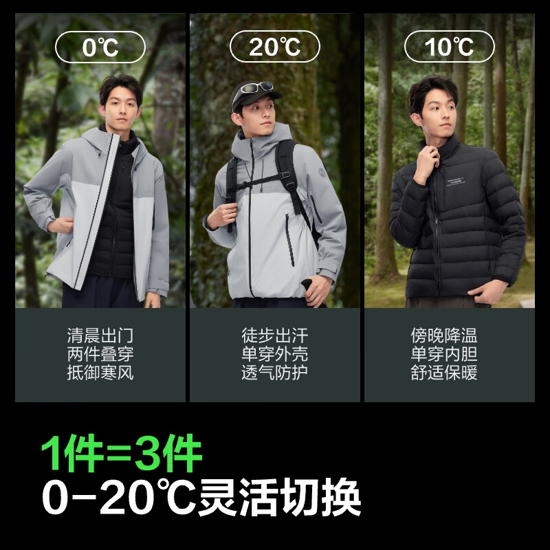 Bosideng (BOSIDENG) Gu Ailing's same style jacket, goose down down jacket, short style, same style for men and women, 90 velvet three-in-one mountaineering jacket. Store manager recommends Jiyan Gray Slate Gray 898A XL 175/96A