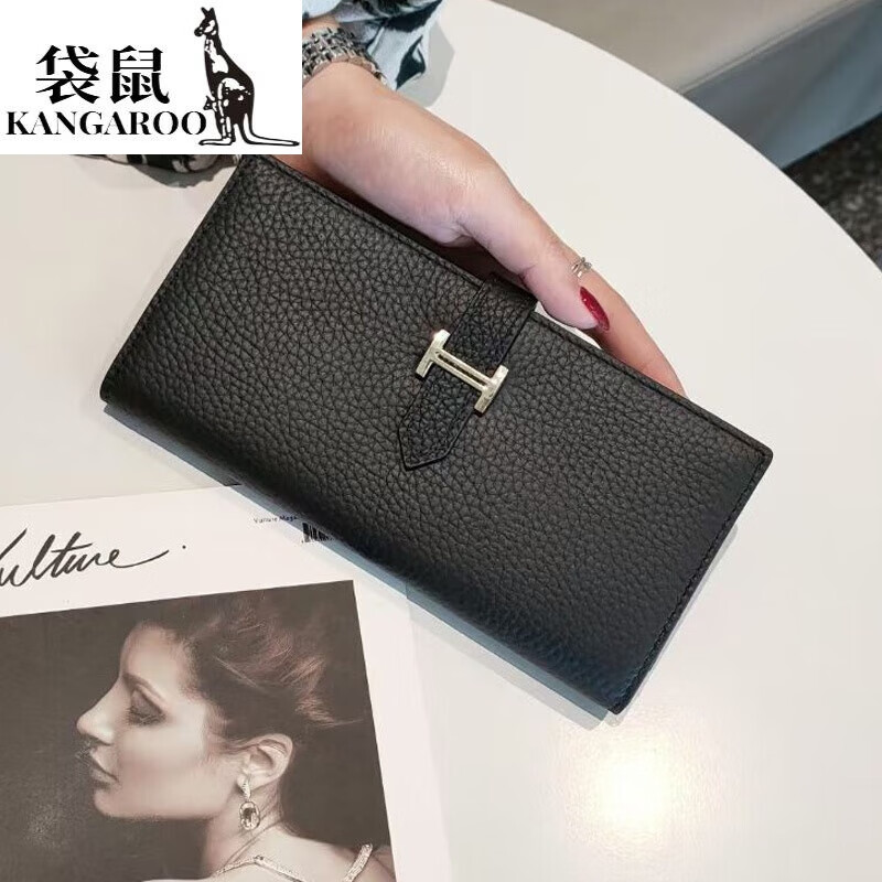 Kangaroo pure cowhide soft leather long ultra-thin wallet with large capacity for mobile phone women's casual temperament genuine leather driver's license bag wallet Valentine's Day birthday gift gift box in orange