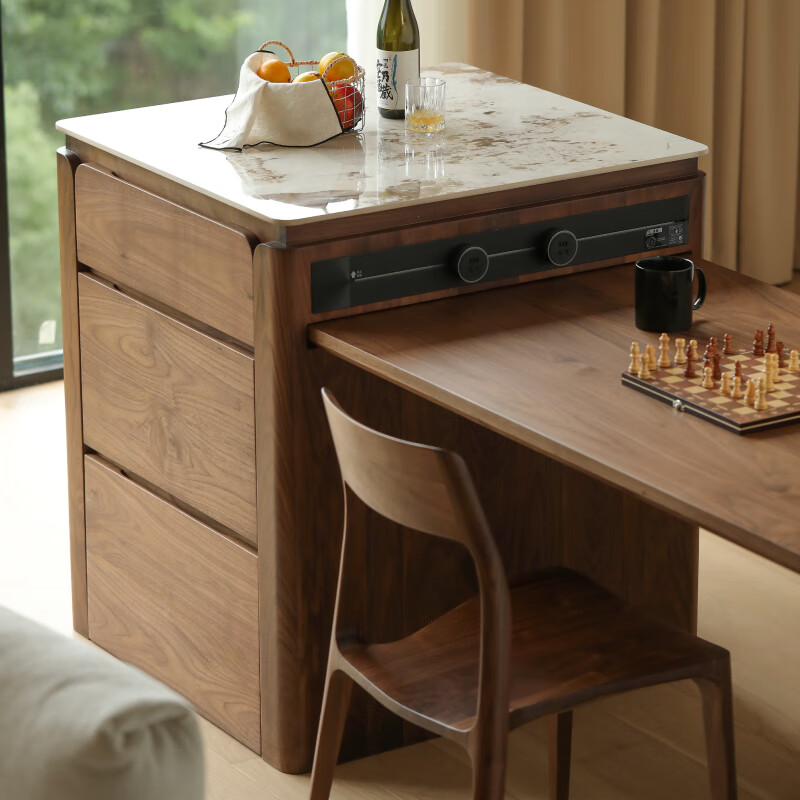 Lianggong North American black walnut island solid wood slate sideboard display cabinet bar kitchen living room retractable island table 1.6 meters black walnut island dining table