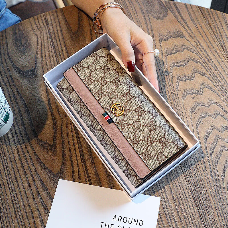 CoknamKtevm women's wallet 2025 new high-end women's small wallet fashionable long simple multi-card slot large capacity clutch pink