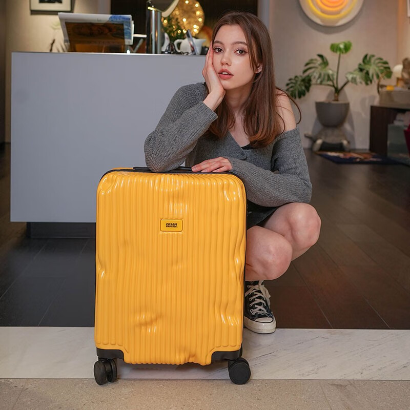 CRASH BAGGAGE Italian concave and convex suitcase striped suitcase boarding case trolley case for men and women black 28 inches