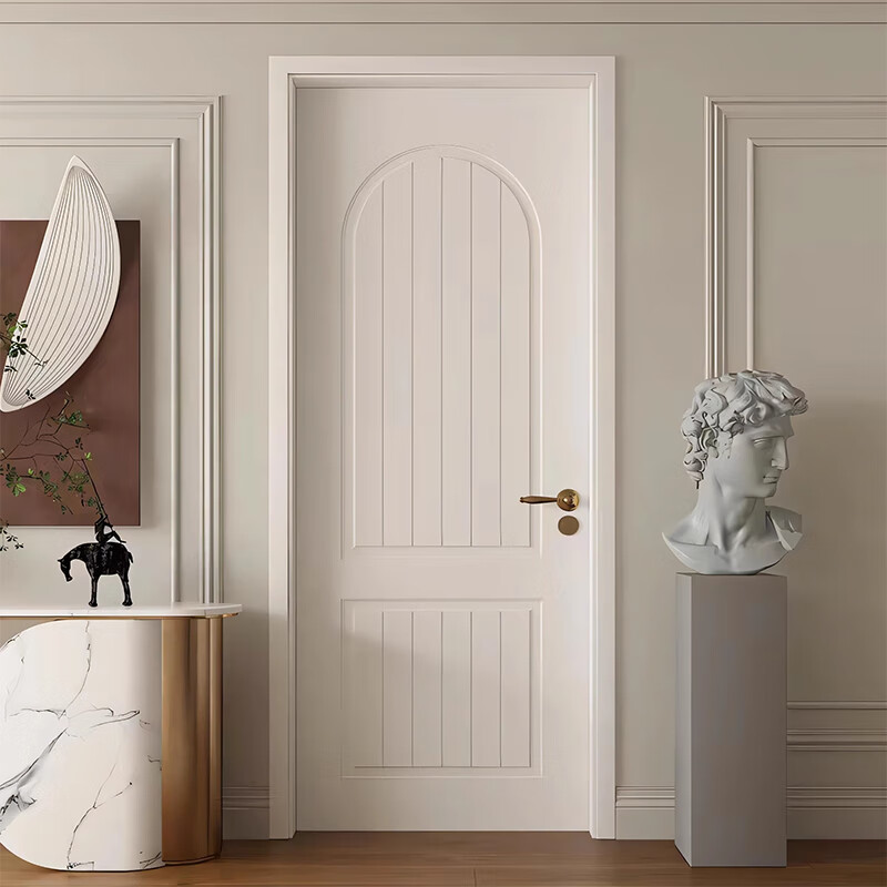 Customized French retro bedroom door, painted door, solid wood composite, simple, light luxury interior door, flat opening, new Chinese style home wooden door, flat carving series