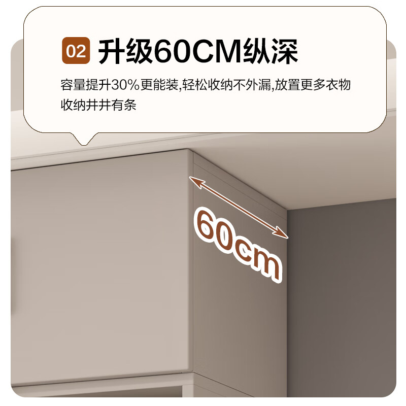 Huixun Jingdong's own brand, installation included, solid wood wardrobe bedroom, simple modern home double-door large wardrobe, 200*200*60 main cabinet, thickened back panel