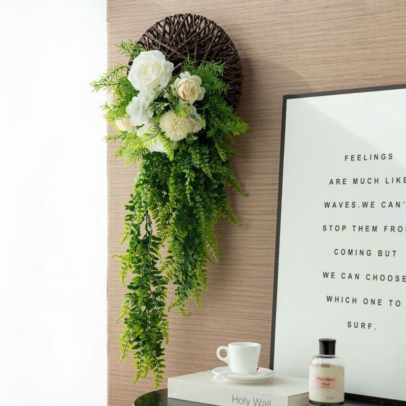 MPPMCK punch-free wall hanging pastoral simulation rose wall hanging simulation flower wall vine green plant wall hanging home decoration disc Persian rose combination + with hook