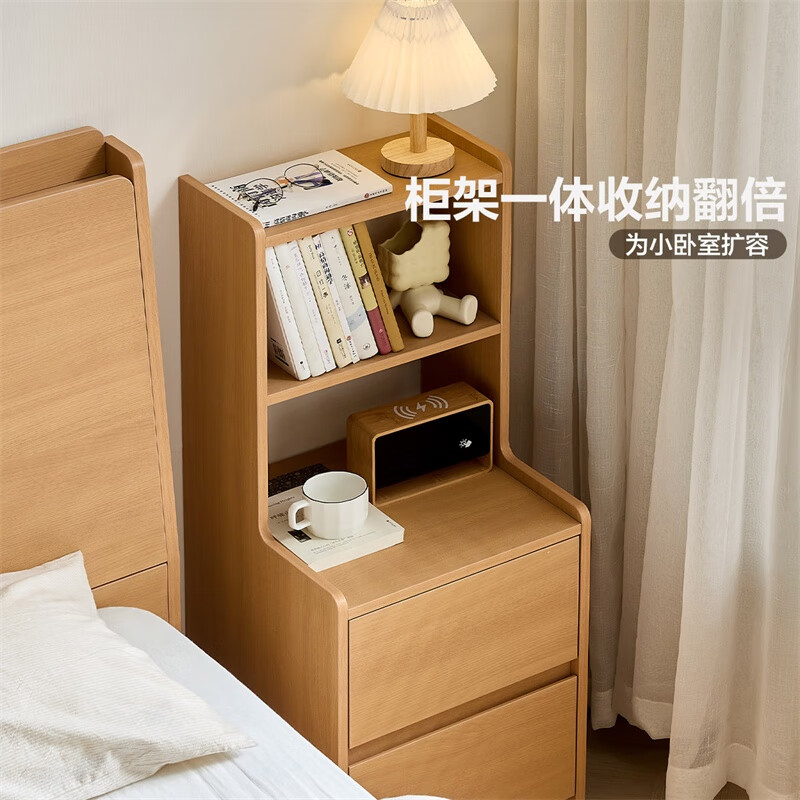 Quanyou Home Log Style Bedside Table Floor-standing Bedroom Drawer Storage Storage Cabinet Bedside Small Bookshelf Furniture Solid Wood Color | Bedside Table