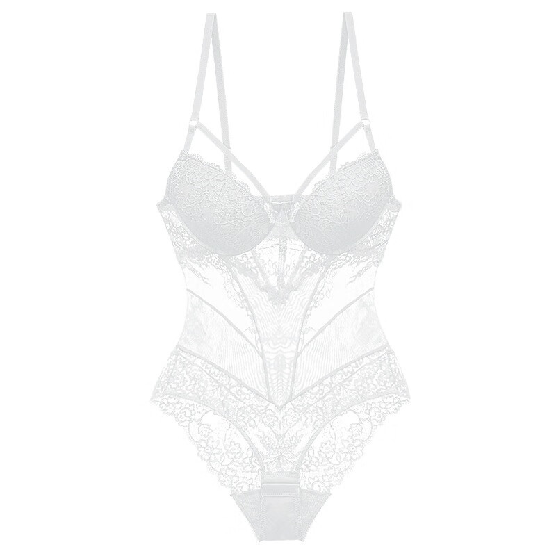 Victoria's Secret European and American lace sexy strappy one-piece underwear push-up bra micro-shaping sexy red transparent underwear white 75B