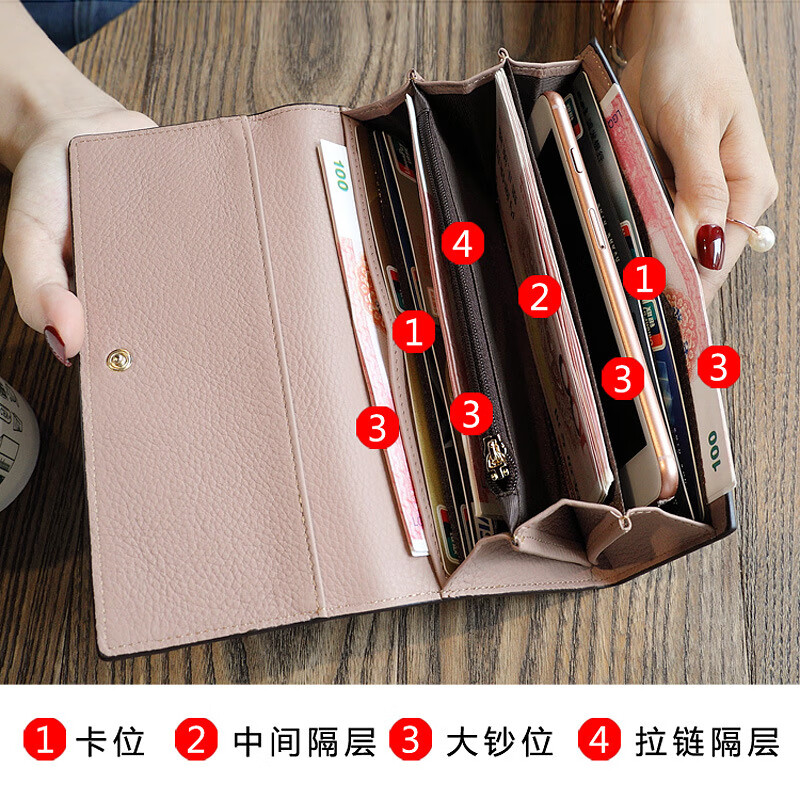 CoknamKtevm women's wallet 2025 new high-end women's small wallet fashionable long simple multi-card slot large capacity clutch pink
