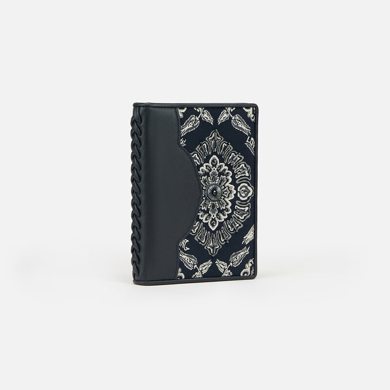 EP Yaying women's bag Qiannan totem stitching cowhide storage card holder wallet 2025 new product B301B navy blue 1