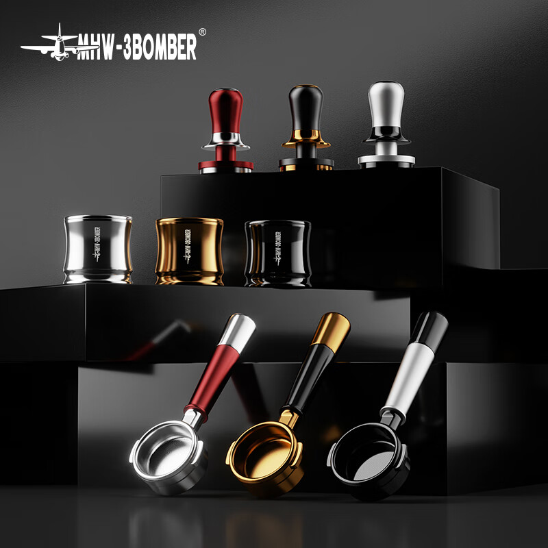 MHW-3BOMBER bomber streamer powder hammer espresso coffee powder press 30 pounds constant force powder hammer three-spring horizontal constant design streamer-constant force powder hammer-black silver-58mm universal
