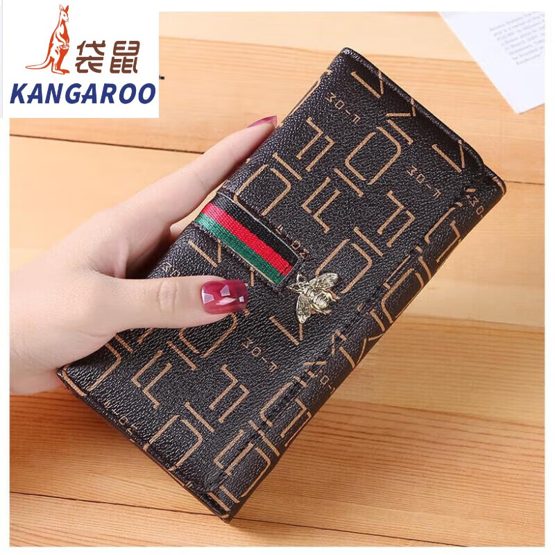 Kangaroo Wallet Women's 2025 Chinese Valentine's Day niche design multifunctional large capacity fashionable and exquisite long hand wallet flagship - bee brown 10 card slots can hold mobile phones