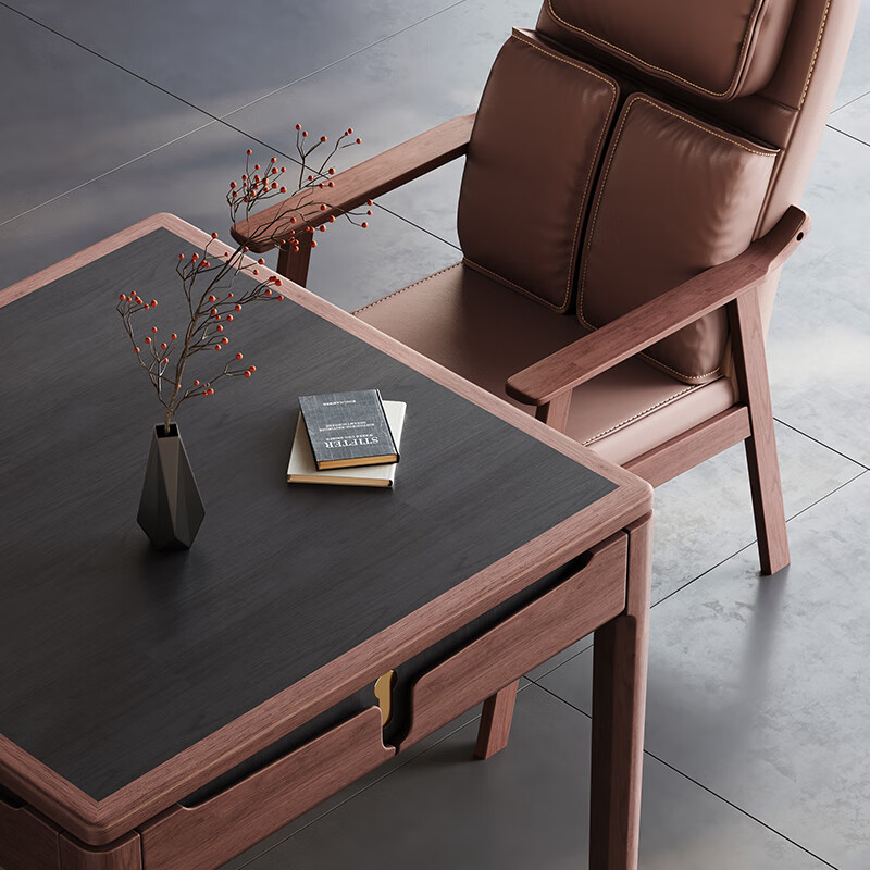 Ruiteng 2025 new model villa high-end new Chinese-style solid wood electric mahjong machine card table fully automatic dual-use all-in-one home double leaf 1 table 4 chairs 2 coffee table Ruiteng light machine