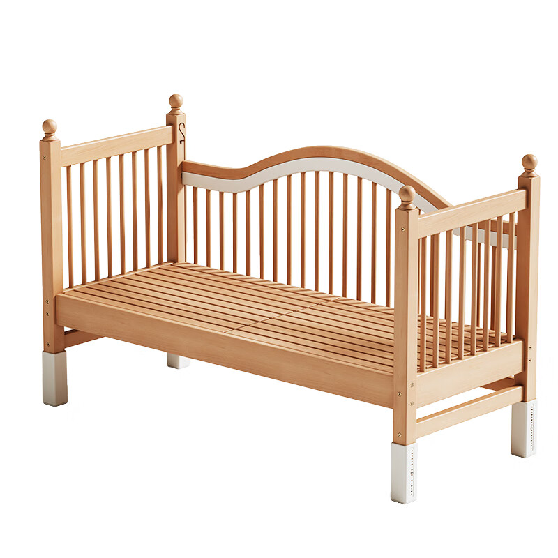 Beech wood spliced bed crib solid wood children's bed widened children's bedside bed with raised guardrails single bed (three side guardrails) 150*60CM side lift all beech