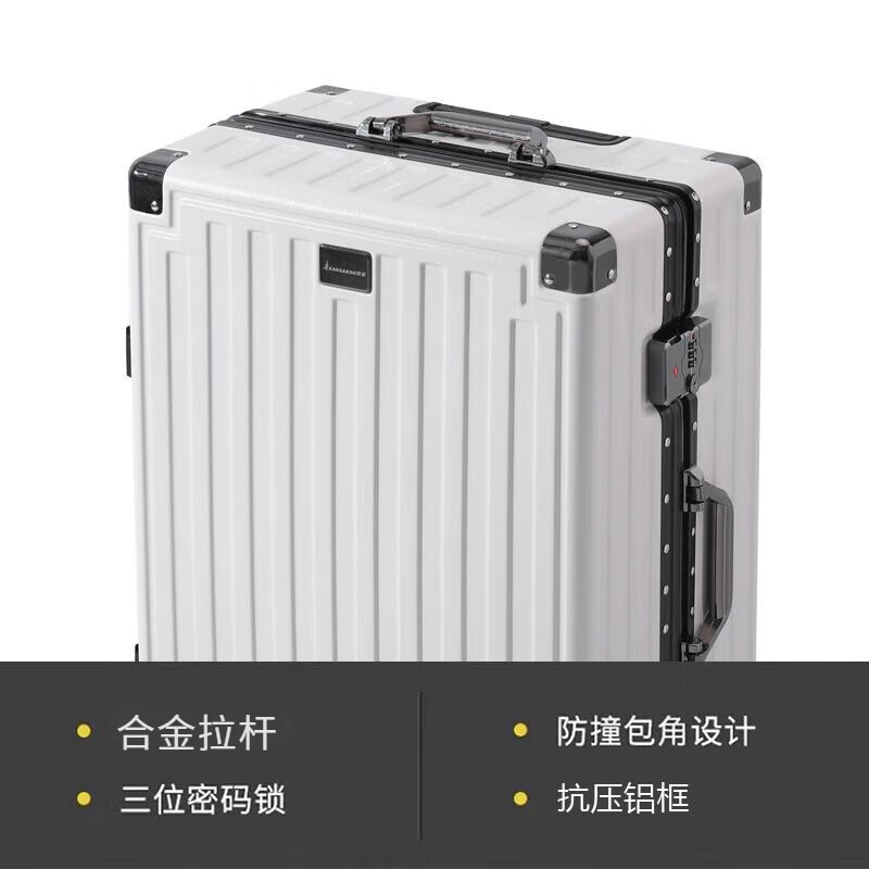 Kangaroo aluminum frame with LOGO suitcase, large capacity trolley case for men and women, pressure-resistant and wear-resistant password suitcase, hard-shell leather suitcase, deep space gray, with LOGO/thickened case, 24 inches, gold size/recommended by the store manager