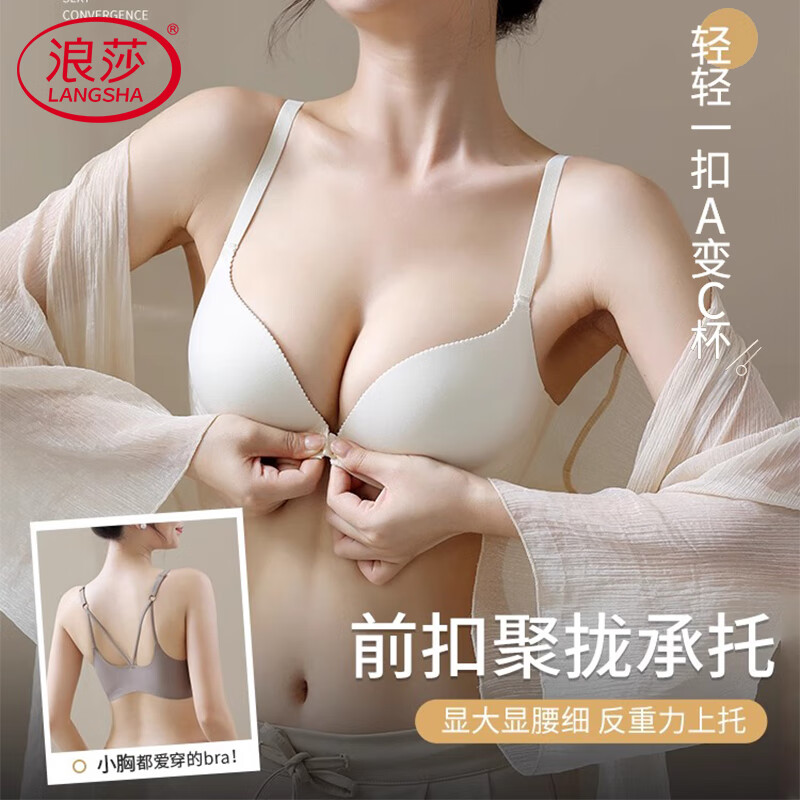 Langsha front button underwear women's 2025 autumn new small breast push-up flat chest special bra to collect side breasts without wire bra