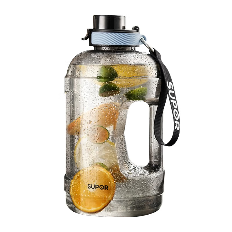 Supor large capacity water cup for men and women fitness sports water bottle ton bucket straw cup ton bucket high temperature resistant bottle 1600ml sports black KC16JY20