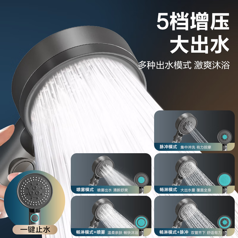 Four Seasons Muge MICOE boosted shower head filter shower home bath water heater shower head bath set Phantom Gray 5-speed filter + boost (upgraded and enhanced version)
