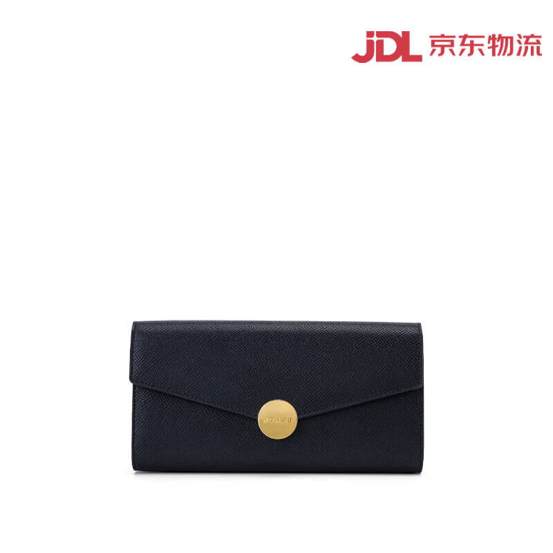 Honggu (HONGU) New Cowhide Wallet Women's Long Fashionable Versatile Wallet Three-fold Multifunctional Wallet Small Clutch Clutch Black