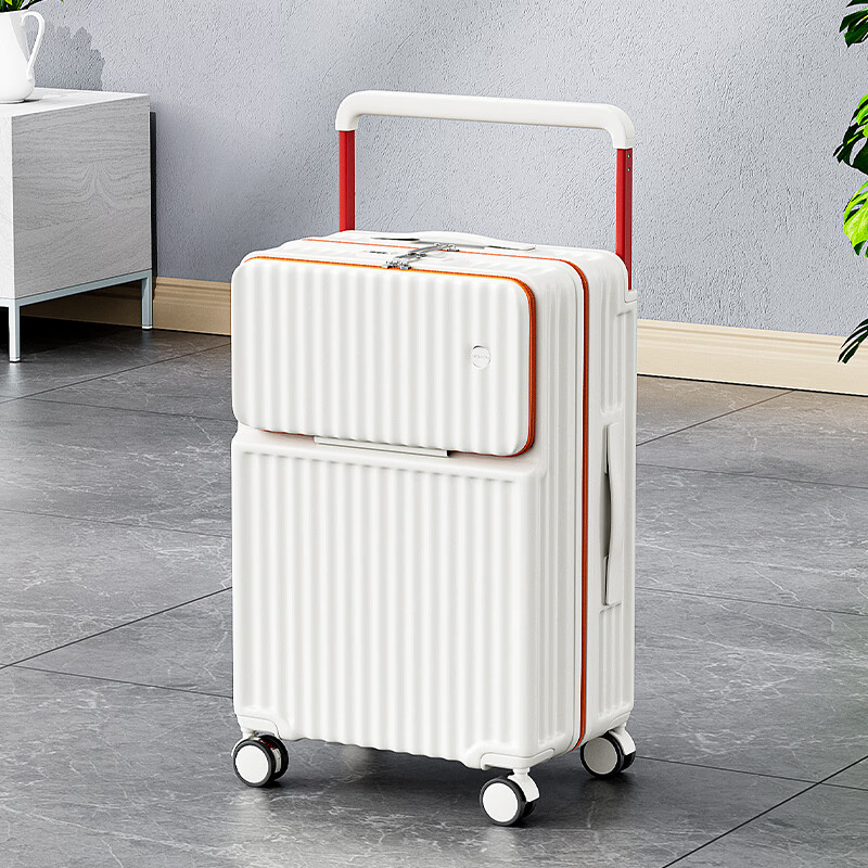 BAG DAI-YU wide trolley suitcase front opening trolley case aluminum frame multifunctional suitcase business boarding case student password box pearlescent white zipper USB charging + cup holder 20 inches short-distance travel can board the plane