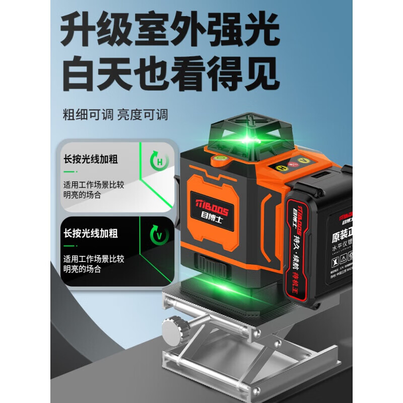 Doctor's Level High-precision Strong Light Thin Line Laser Green Light Outdoor Special 12-Line Automatic Leveling Water Meter Plastic-coated Durable Case Green Light 12-Line Waiting 1