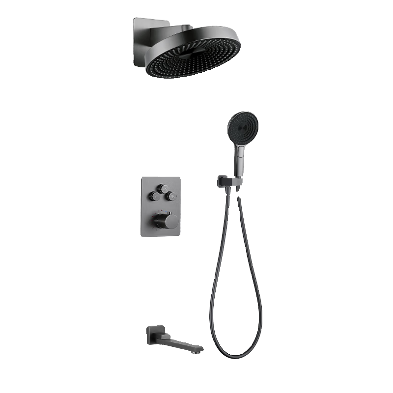 Kohler Concealed Shower Set Mirror Rain Home Bathroom Sprinkler Pre-embedded Hot Melt Hidden Embedded Wall-type Constant Temperature Shower Constant Temperature Push-Button-Three Functions (Gun Gray)