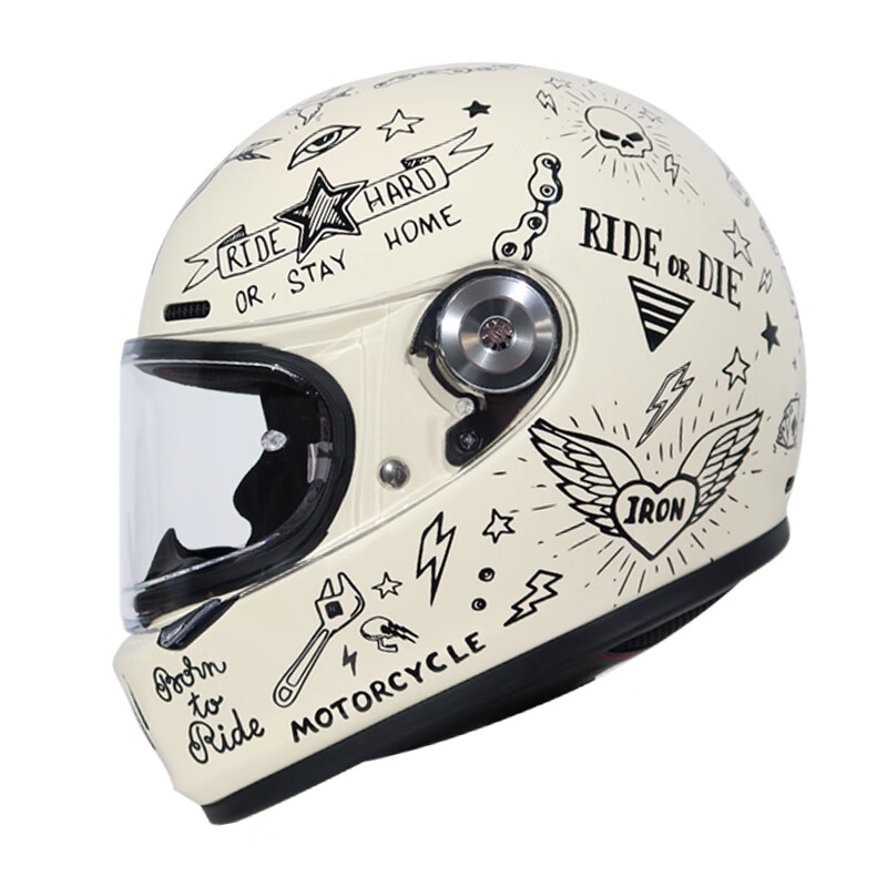 AVA Dynasty Retro Helmet Universal Men's and Women's Motorcycle Full Helmet Motorcycle Cruiser Spring and Summer Half Helmet Graffiti Must-Enter Post Pictures and Consult Customer Service XL
