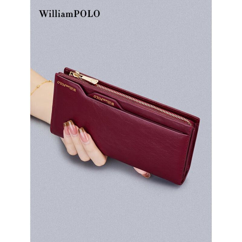 WILLIAMPOLO Wallet Women's Long Genuine Pickup Bag 2024 New Handbag for Women Valentine's Day Gift for Girlfriend Black