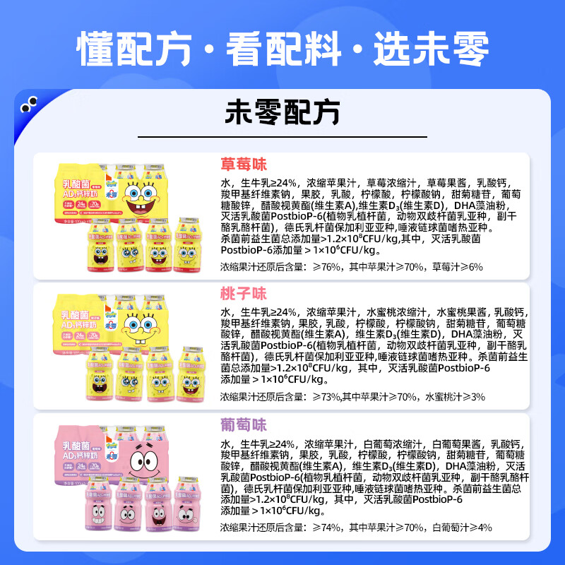 WeiZero Spongebob Lactobacillus AD3 Calcium Zinc Milk Grape Flavor Children's Lactobacillus Juice Drink Baby Snacks