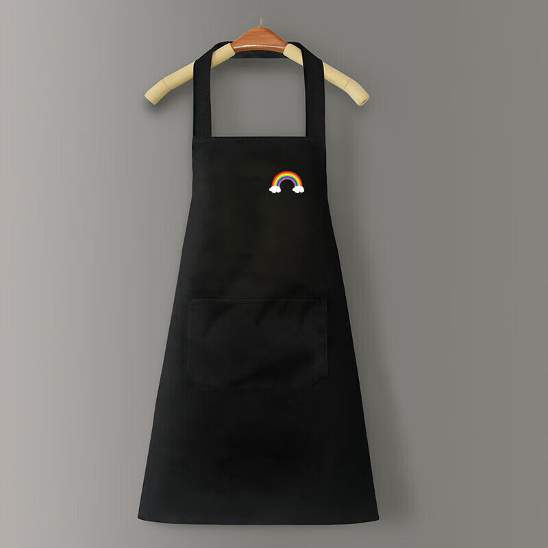 Kitchen household waterproof and oil-proof men's and women's new Internet celebrity apron Korean version Japanese style work and housework apron work clothes black little rainbow waterproof and oil-proof