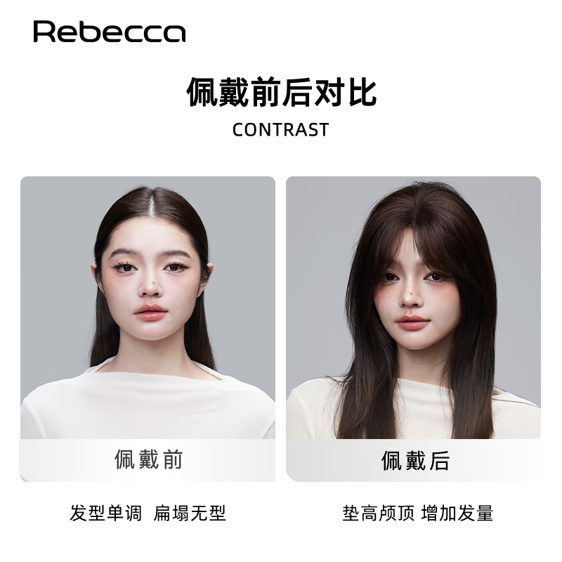 Rebecca (Rebecca) wig female bangs wig piece human hair imported Swiss mesh top hair extension cover white hair high skull wig piece eight-character bangs dark brown 25cm hand-woven hair seam
