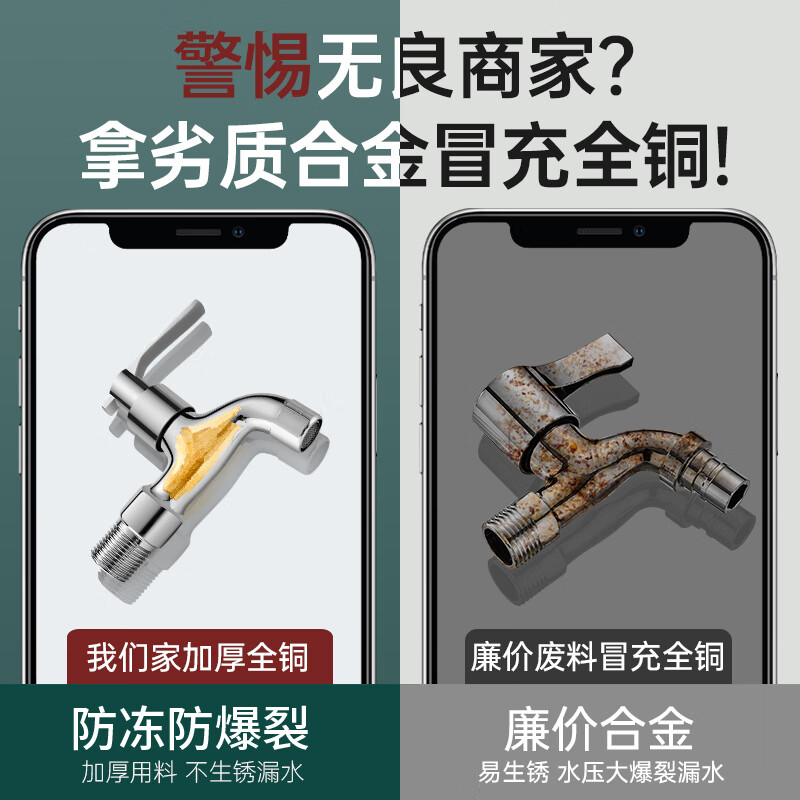 Panluo German Gun Gray Full Copper Faucet Home Balcony Mop Pool Outdoor Antifreeze Tap Water Single Cooling Washing Machine Faucet Bright Silver - 17cm Extended Model + 4 Points Washing Machine Spout Extra Thick Full Copper High-Quality Valve Core