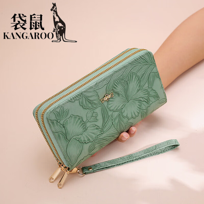 Kangaroo (KANGAROO) Wallet Women's Chinese Valentine's Day Wallet Fashion Long Large Capacity Clutch High-end Feeling Good Quality Long Wallet Khaki
