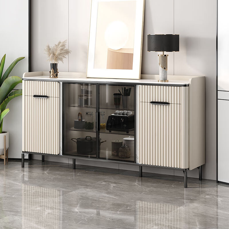 Lafman's new light luxury sideboard wall-mounted integrated wine cabinet and tea cabinet multi-functional living room wine cabinet kitchen storage storage cabinet black metal + rock plate + 0.84 meter long sideboard installation and delivery included