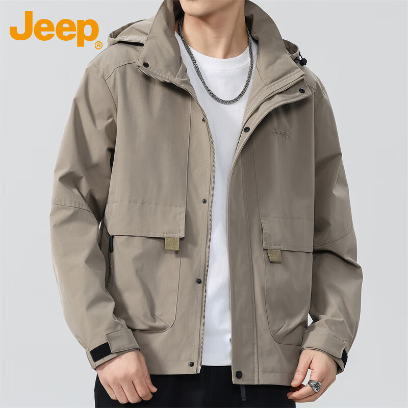 JEEP Jeep jacket men's autumn and winter loose jacket men's hooded trendy casual clothes men's Khaki XL