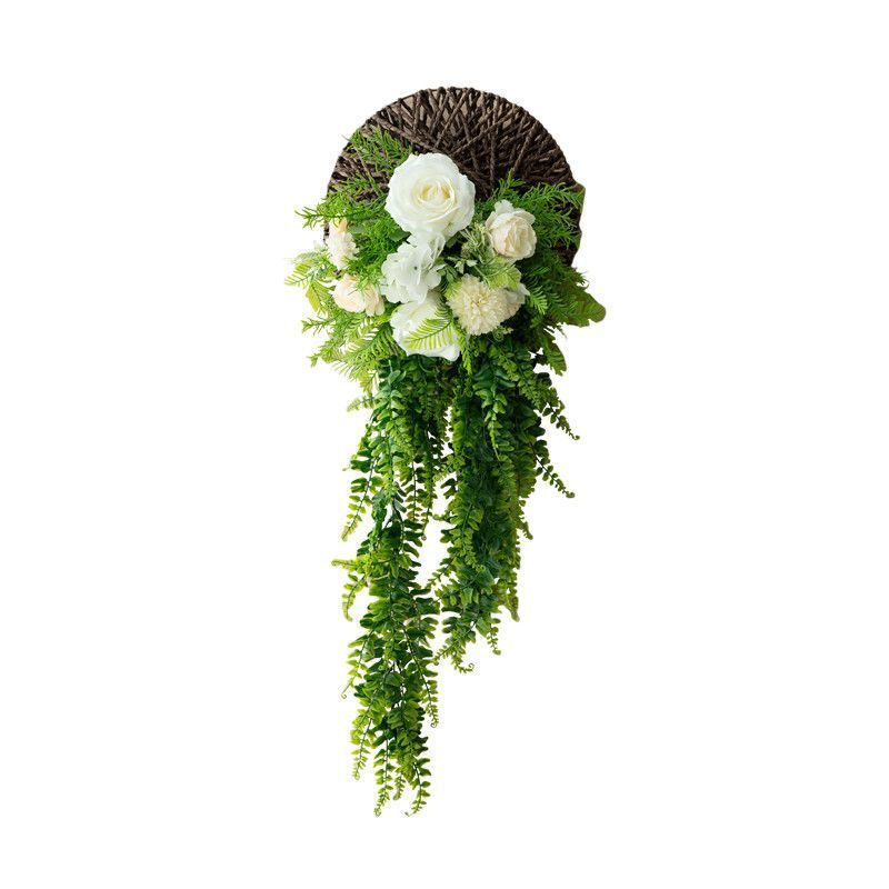 MPPMCK punch-free wall hanging pastoral simulation rose wall hanging simulation flower wall vine green plant wall hanging home decoration disc Persian rose combination + with hook