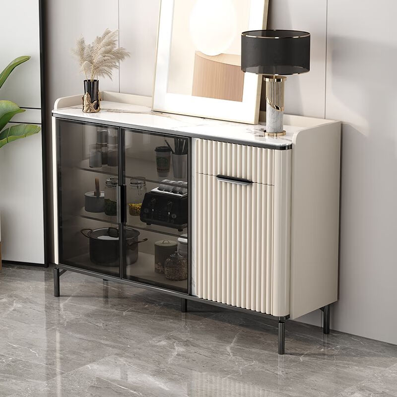 Lafman's new light luxury sideboard wall-mounted integrated wine cabinet and tea cabinet multi-functional living room wine cabinet kitchen storage storage cabinet black metal + rock plate + 0.84 meter long sideboard installation and delivery included