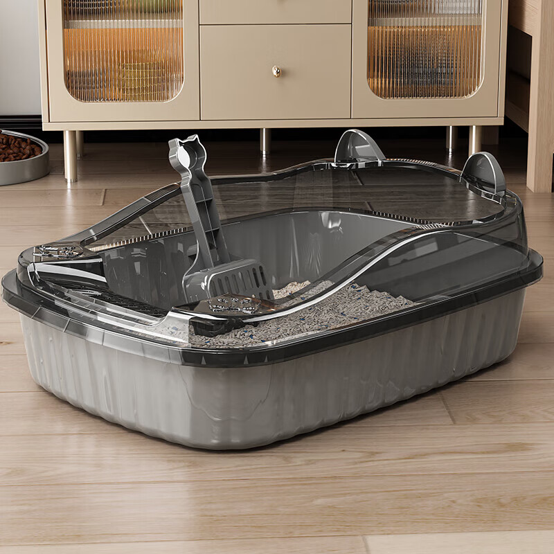 Jingdong door-to-door cat litter box semi-enclosed extra-large thickened anti-splash kitten toilet removable home free cat litter scoop high-end gray cat litter box