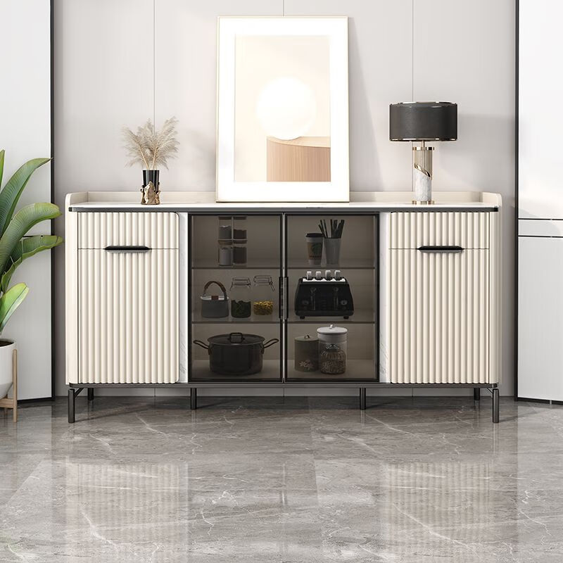 Lafman's new light luxury sideboard wall-mounted integrated wine cabinet and tea cabinet multi-functional living room wine cabinet kitchen storage storage cabinet black metal + rock plate + 0.84 meter long sideboard installation and delivery included