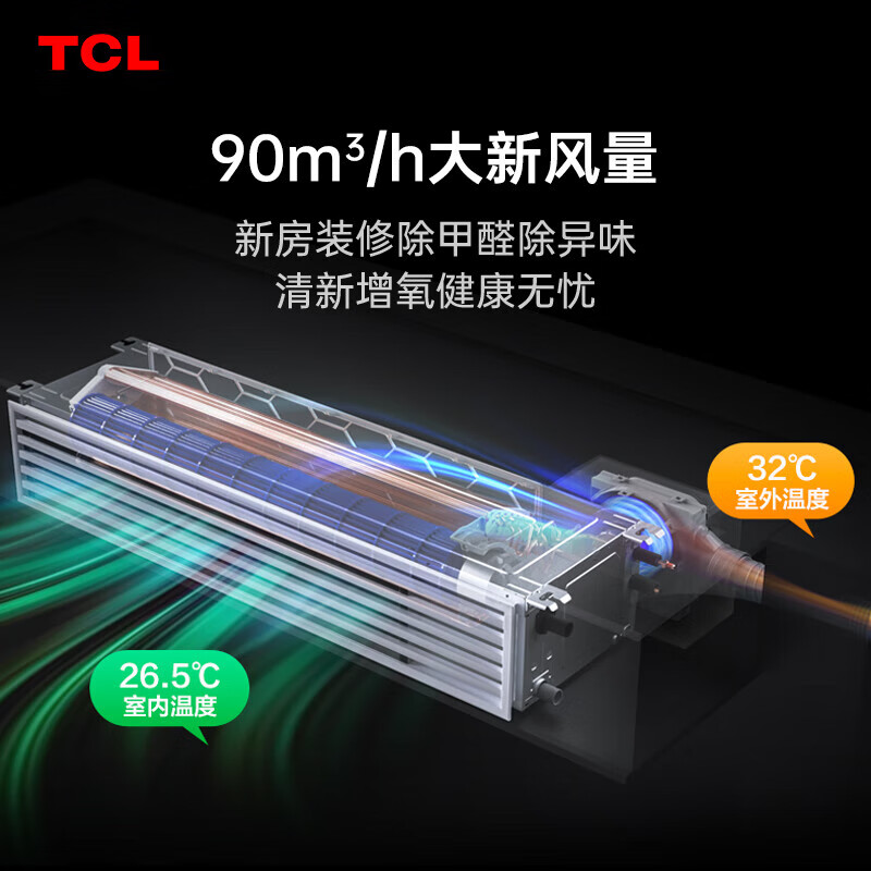 TCL Little Blue Wing central air conditioning duct machine one-to-one 3p cooling and heating full DC frequency conversion new level of energy efficiency embedded living room fresh air purification air conditioner household appliances trade-in 3 horses first level energy efficiency fresh air + air conditioning + purification three-in-one