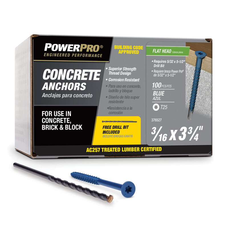 Power ProPro Blue Flat Head Concrete Screw Anchors (3/16 x 33/4) 100 pieces