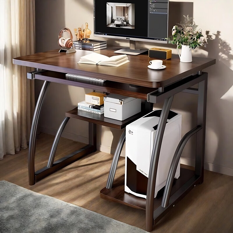 Yusenyi computer desk desktop home small workbench simple desk bedroom student writing study small table simple black walnut color 80CM